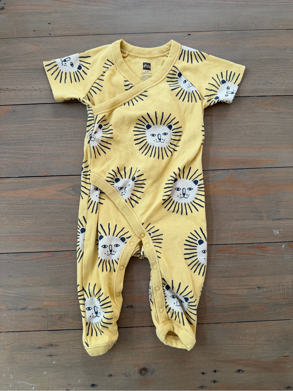 Tea Yellow Lion Print Wrap One-Piece Romper - 3-6 Months